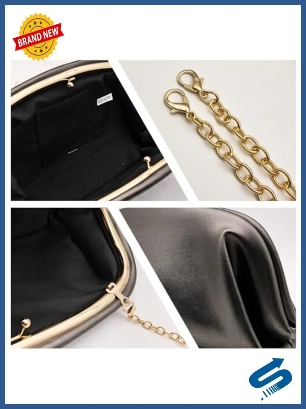 PU Leather Cloud Clutch with Metal Chain Convertible Evening Shoulder Bag
